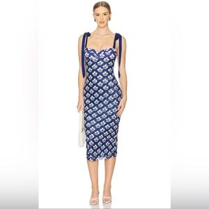 Intimately Free People Got Glam blue white floral micro mesh slip dress Size S